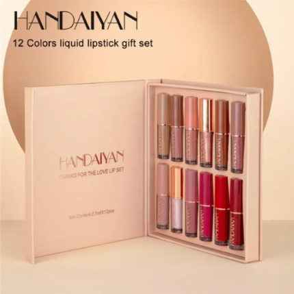 HANDAIYAN 12 Colors Book Style Velvet Matte Liquid Lipstick Special Gift Set Long-Lasting Non-Stick Cup Not Fade Shimmer Lip Gloss Thanks For the Love Lip Set (Set