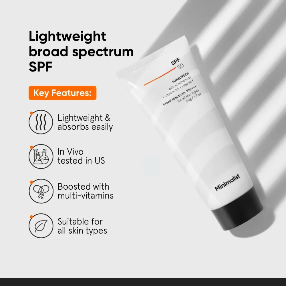 Minimalist Sunscreen SPF 50 PA++++ with Niacinamide & Vitamins (50g) - Image 3